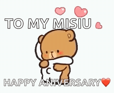 A Teddy Bear Is Hugging Another Teddy Bear With Hearts Flying Around Them . GIF
