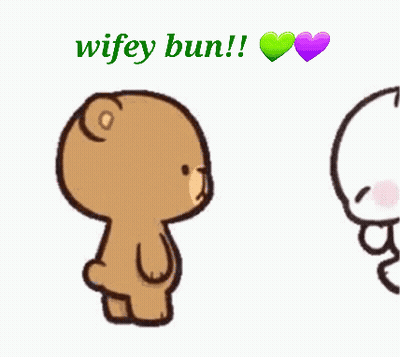 A Teddy Bear Is Hugging Another Teddy Bear With The Words Wifey Bun Written Below It GIF