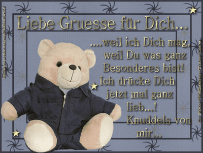 A Teddy Bear Is On A Card That Says Liebe Gruesse GIF