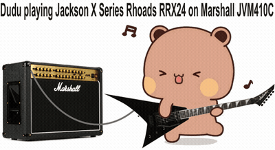 A Teddy Bear Is Playing A Guitar Next To A Marshall Amp GIF