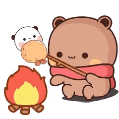 A Teddy Bear Is Roasting Marshmallows Over A Campfire . Sticker