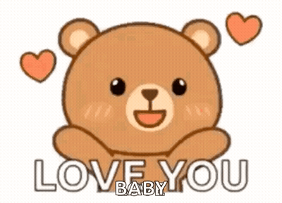 A Teddy Bear Is Sitting Down With Hearts Around It And Saying `` Love You Baby '' . GIF