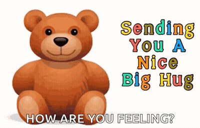 A Teddy Bear Is Sitting In Front Of A White Background With The Words Sending You A Nice Big Hug . GIF