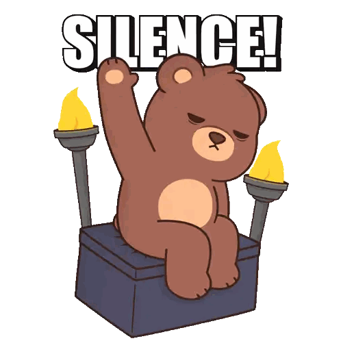 A Teddy Bear Is Sitting On A Box With The Words Silence Written Above It Sticker