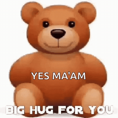 A Teddy Bear Is Sitting On A White Background And Says `` Big Hug For You '' . GIF