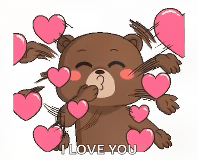 A Teddy Bear Is Surrounded By Pink Hearts And Kissing Them . GIF