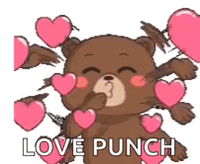 Teddy Bear Surrounded By Pink Hearts Saying Love Punch GIF