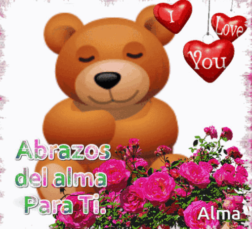 A Teddy Bear Is Surrounded By Pink Roses And A I Love You Heart GIF