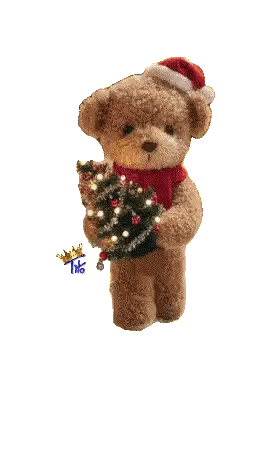 A Teddy Bear Is Wearing A Santa Hat And Holding A Small Christmas Tree Sticker