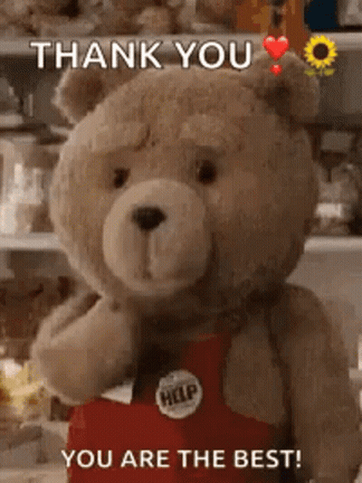 A Teddy Bear Is Wearing An Apron And Saying `` Thank You You Are The Best '' . GIF