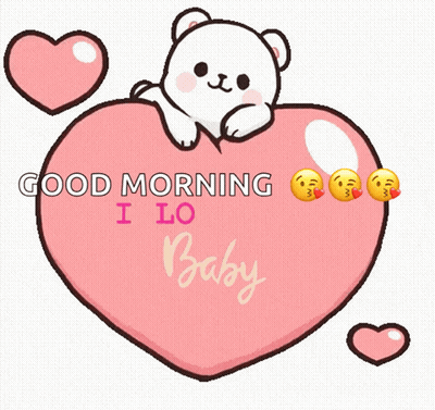 A Teddy Bear Laying On A Pink Heart That Says Good Morning I Love Yo Baby GIF