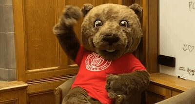 A Teddy Bear Mascot Is Sitting In A Chair Wearing A Red Shirt GIF