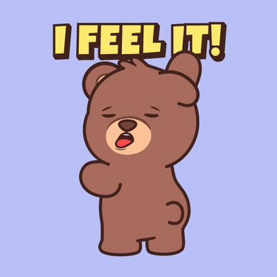 A Teddy Bear Says I Feel It In Yellow Letters GIF