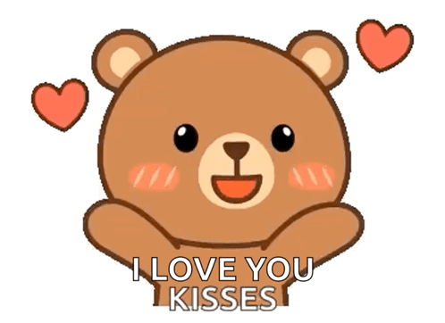 A Teddy Bear Says I Love You Kisses With Two Hearts Behind It GIF