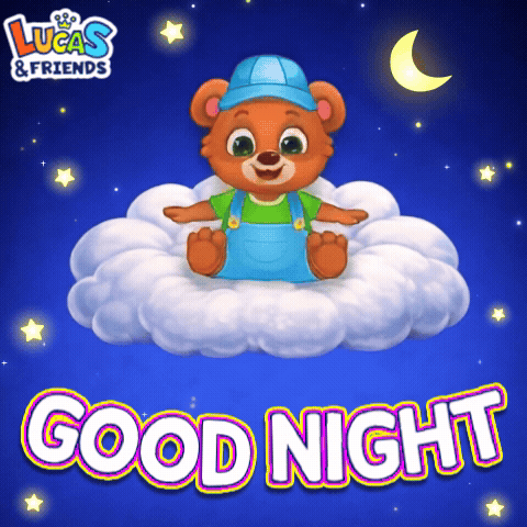 A Teddy Bear Sitting On A Cloud With The Words Good Night GIF