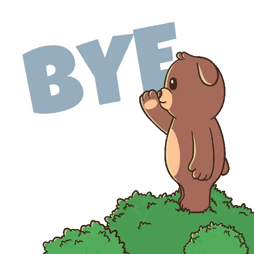 A Teddy Bear Standing On Top Of A Hill With The Word Bye Behind Him GIF