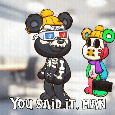 A Teddy Bear Wearing 3D Glasses Stands Next To Another Teddy Bear With The Words " You Said It Man " Below It GIF