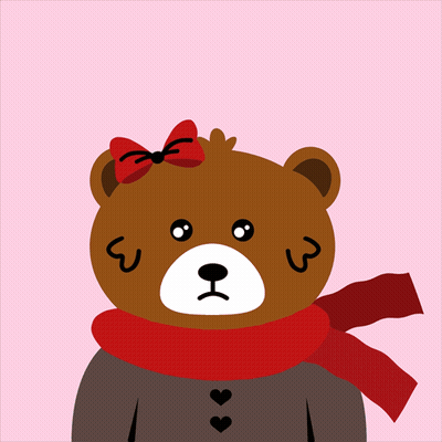 A Teddy Bear Wearing A Scarf And A Bow Says " Missing You " On A Pink Background GIF