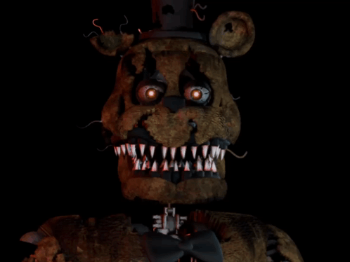 A Teddy Bear Wearing A Top Hat And A Bow Tie With Sharp Teeth GIF