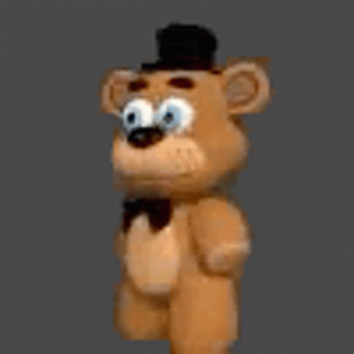 A Teddy Bear Wearing A Top Hat And Bow Tie Is Standing In Front Of A Gray Background . GIF