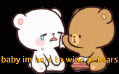 A Teddy Bear Wipes Another Teddy Bear 'S Tears With A Tissue GIF