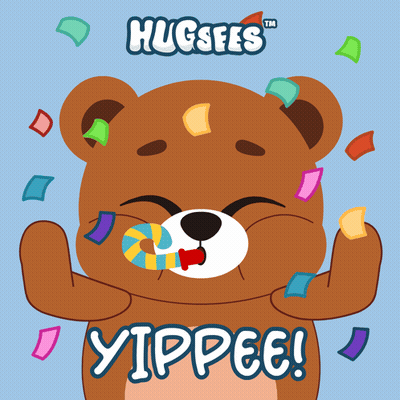A Teddy Bear With A Candy Cane In Its Mouth Is Surrounded By Confetti And The Words Hugsfes Tm GIF