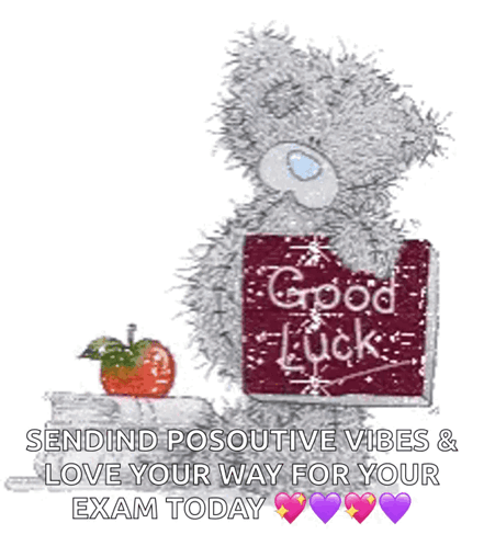 A Teddy Bear With A Sign That Says Good Luck GIF