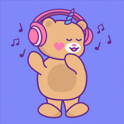 A Teddy Bear With A Unicorn Horn Wearing Headphones GIF