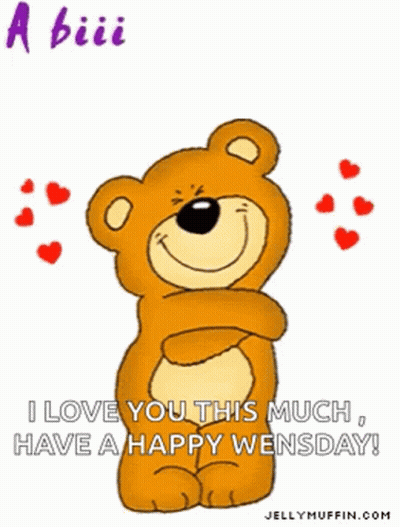 A Teddy Bear With Hearts Around It And The Words " A Big Hug From Me To U " GIF