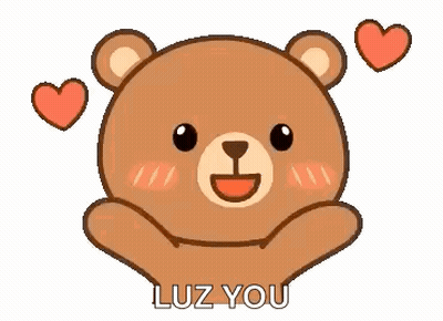 A Teddy Bear With Hearts Around It And The Words `` Luz You '' Written On It . GIF