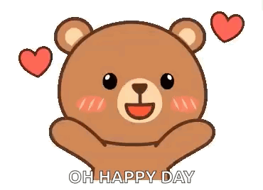 A Teddy Bear With Hearts Around It And The Words `` Oh Happy Day '' Written Below It . GIF