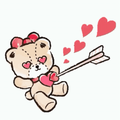 A Teddy Bear With Hearts In Its Eyes Is Holding A Heart And An Arrow GIF