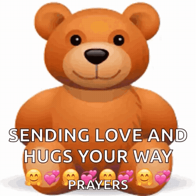 A Teddy Bear With Hearts On Its Feet Is Sending Love And Hugs Your Way Prayers GIF