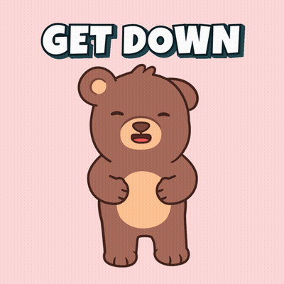 A Teddy Bear With Its Arms Outstretched And The Words Get Down Behind It GIF