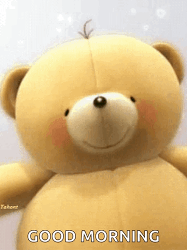 A Teddy Bear With The Words Good Morning Written Below It GIF