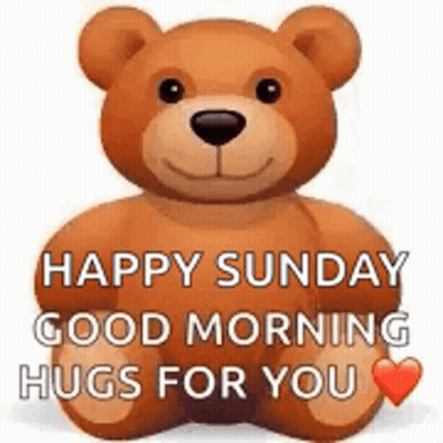 A Teddy Bear With The Words `` Happy Sunday Good Morning Hugs For You '' . GIF