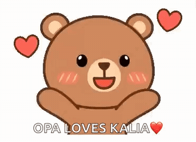 A Teddy Bear With Two Hearts Around Its Head And The Words `` Opa Loves Kalia '' Written Below It . GIF