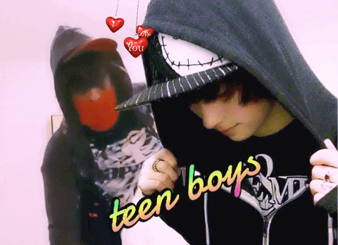 A Teen Boy Wearing A Hoodie With The Words Teen Boys On It GIF