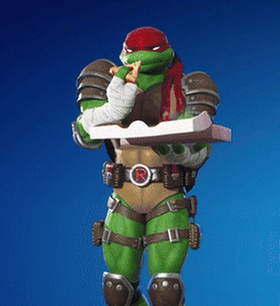 A Teenage Mutant Ninja Turtle Holding A Pizza Box With The Letter R On His Belt GIF