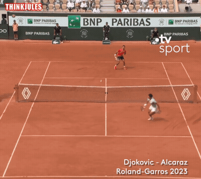 A Tennis Match Between Djokovic And Alcaraz Is Being Broadcast On Tv Sport GIF