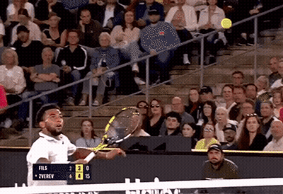 A Tennis Match Between Fils And Zverev Is Being Played In Front Of A Large Crowd GIF