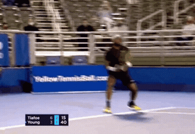 A Tennis Match Between Tiafoe And Young With A Score Of 15 To 40 GIF