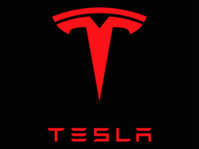 A Tesla Logo Is Surrounded By Red Lightning GIF