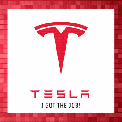 A Tesla Logo With The Words I Got The Job Underneath It GIF