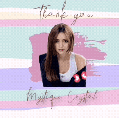 A Thank You Card For Mystique Crystal With A Picture Of A Woman GIF
