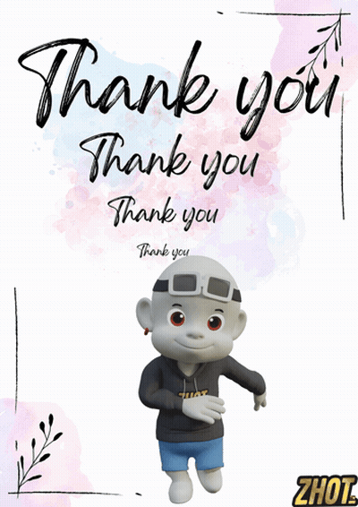 A Thank You Card With A Cartoon Character Wearing A Hoodie That Says Zhot GIF