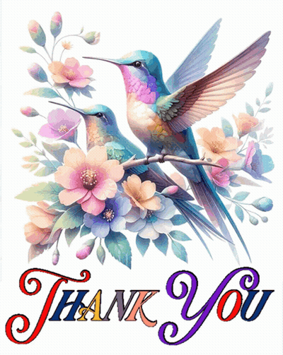 A Thank You Card With A Hummingbird On A Branch GIF