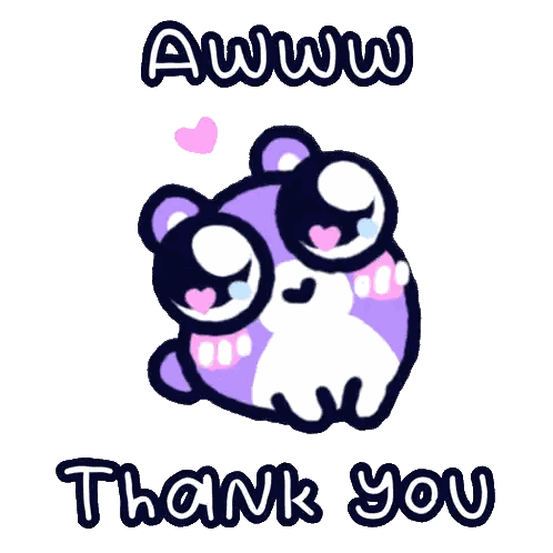 A Thank You Card With A Purple Bear And The Words " Awww Thank You " Sticker