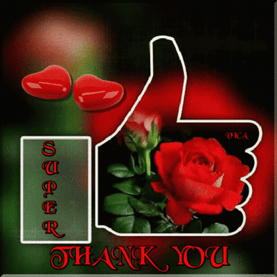 A Thank You Card With A Thumbs Up And Red Roses GIF
