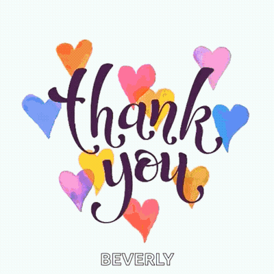 A Thank You Card With Hearts Around It And The Name Beverly GIF